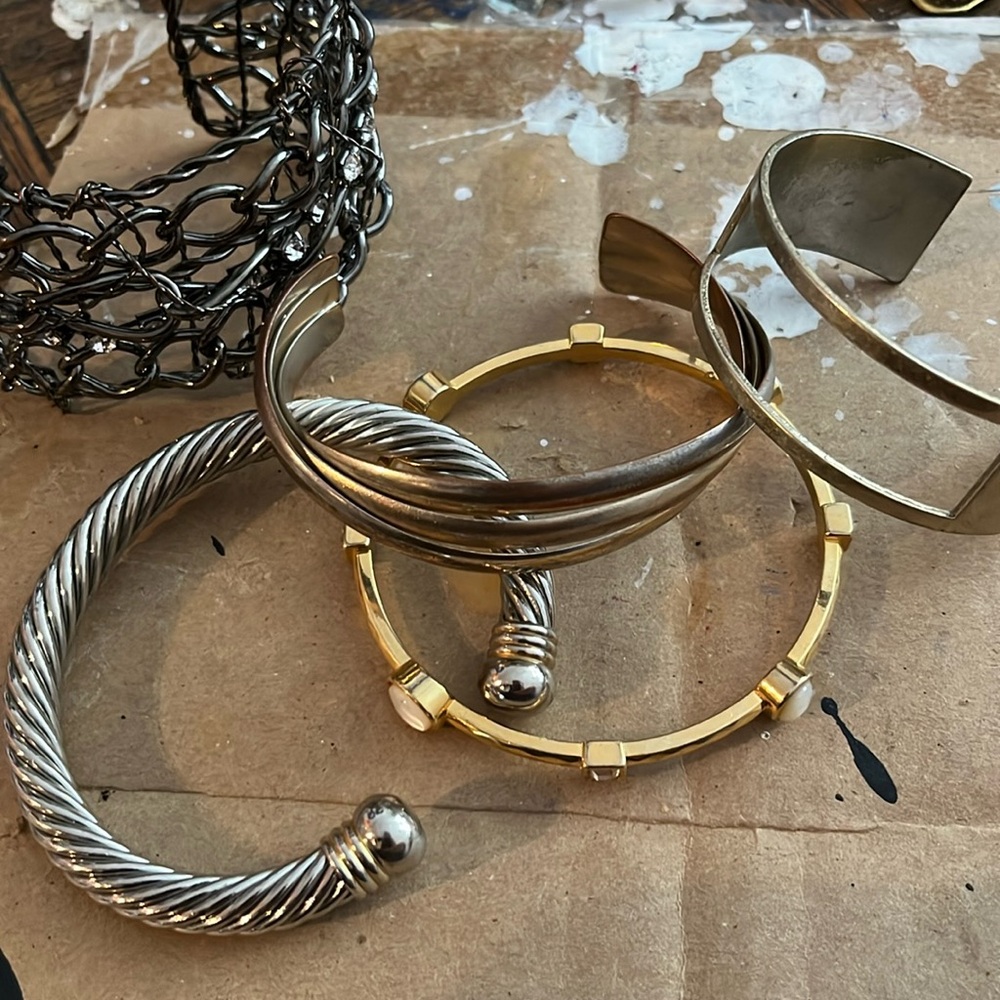 Five Bracelets Linked, Stones, Silvertone